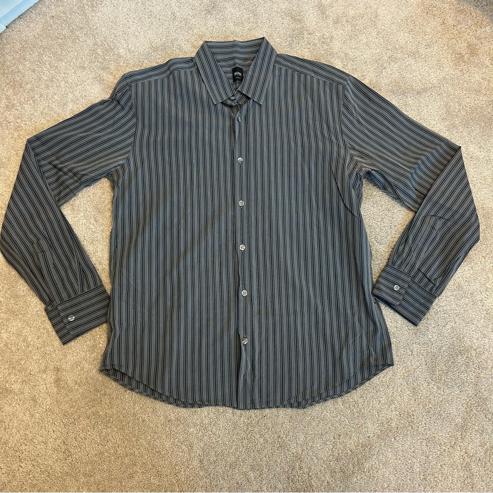 Hugo boss gray navy striped dress shirt size XL